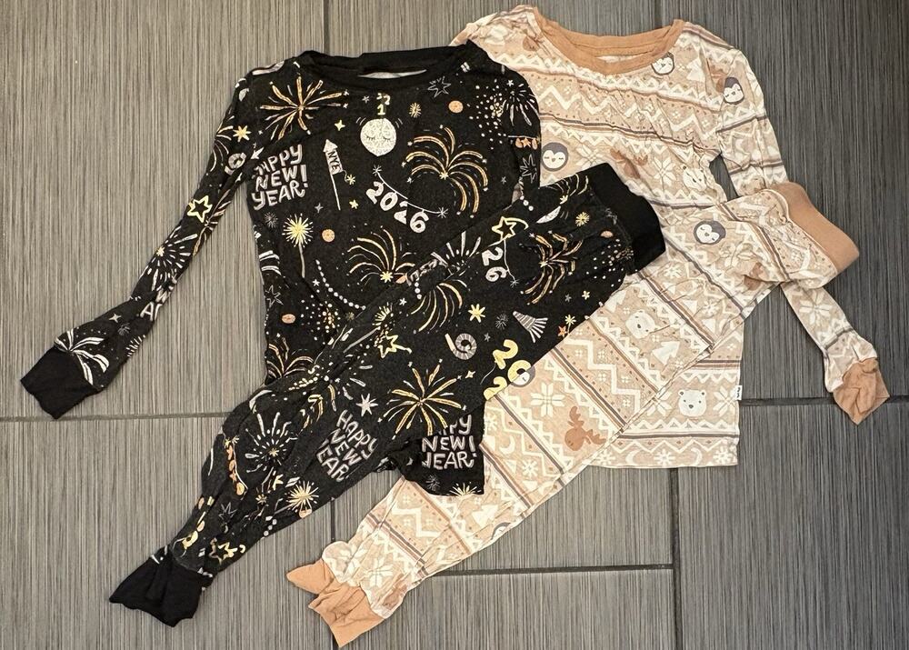 Little Sleepies Two (2) Pajama Sets Size 4T New Years/Faire Isle Bamboo